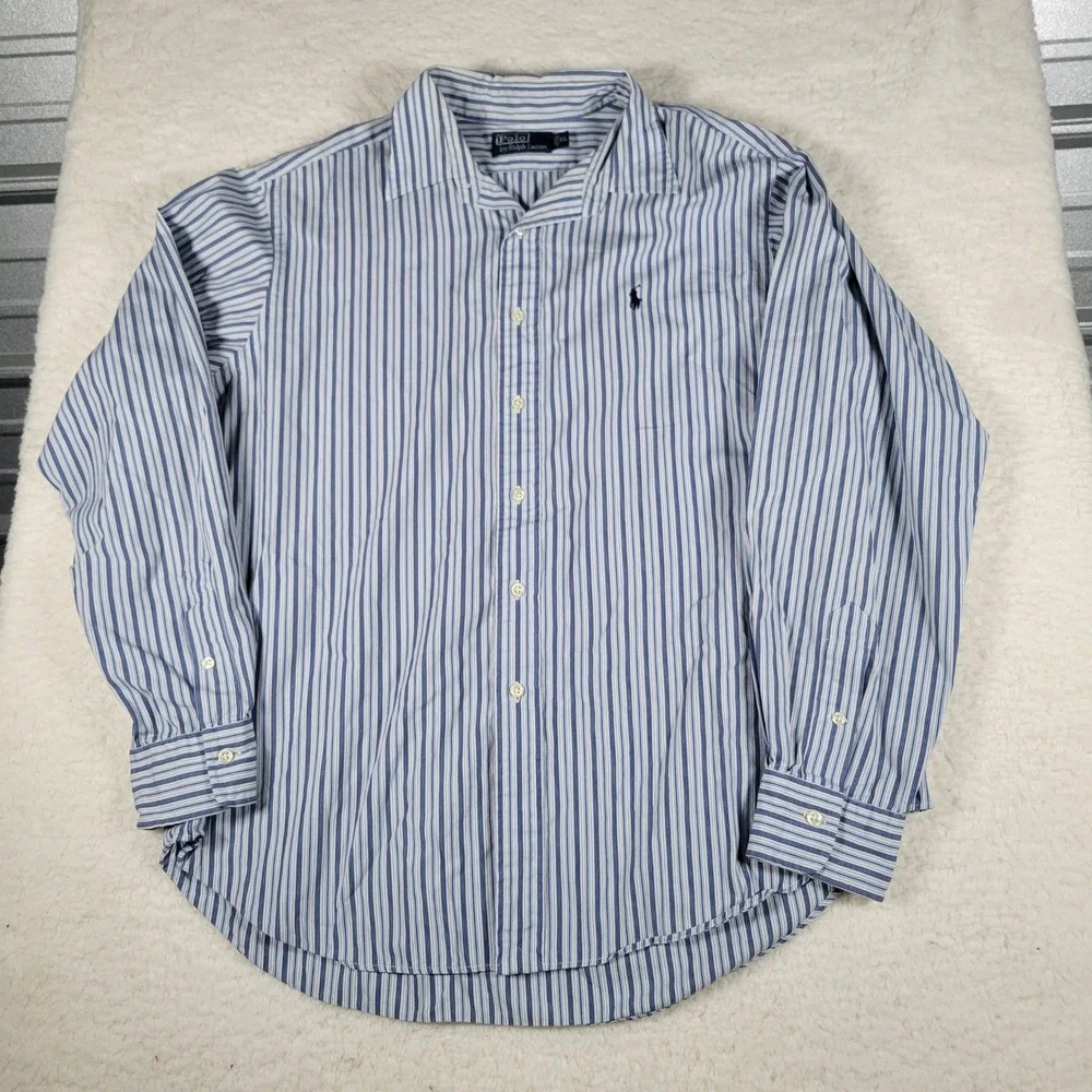 Polo Ralph Lauren Button Down Shirt Mens XL Blue White Striped Long Sleeve - Picture 4 of 10